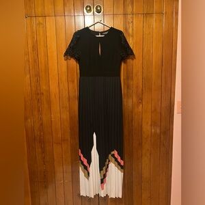 Little Mistress Black Pleated Dress with Keyhole Detail